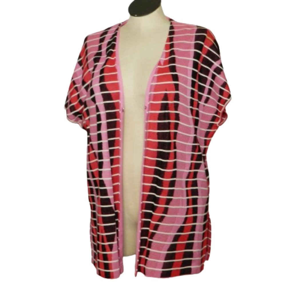 Ming Wang $240 Mulberry Pink Black & White Swirls & Stripes Vest Sx XL NWT !